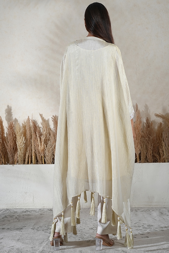 Ivory Crushed Tissue Embroidered Kaftan Set by Vedika Soni at Pernia's Pop Up Shop