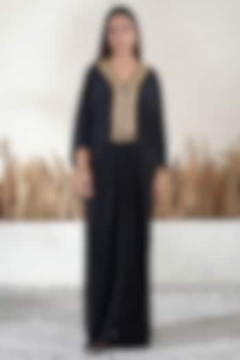 Black Royelle Cotton Embroidered Kaftan by Vedika Soni at Pernia's Pop Up Shop