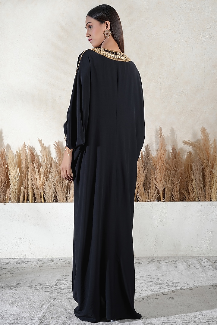 Black Royelle Cotton Embroidered Kaftan by Vedika Soni at Pernia's Pop Up Shop