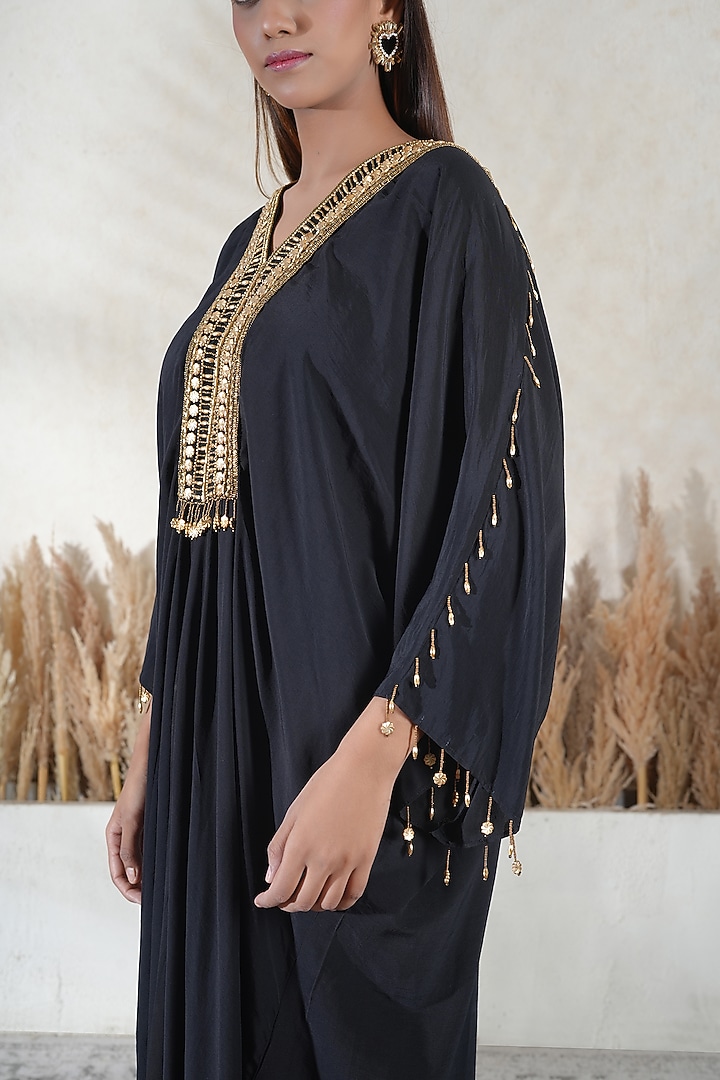 Black Royelle Cotton Embroidered Kaftan by Vedika Soni at Pernia's Pop Up Shop