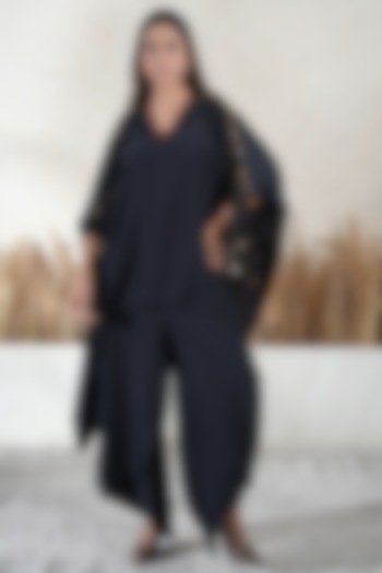 Black Royelle Cotton Embroidered Kaftan Set by Vedika Soni at Pernia's Pop Up Shop