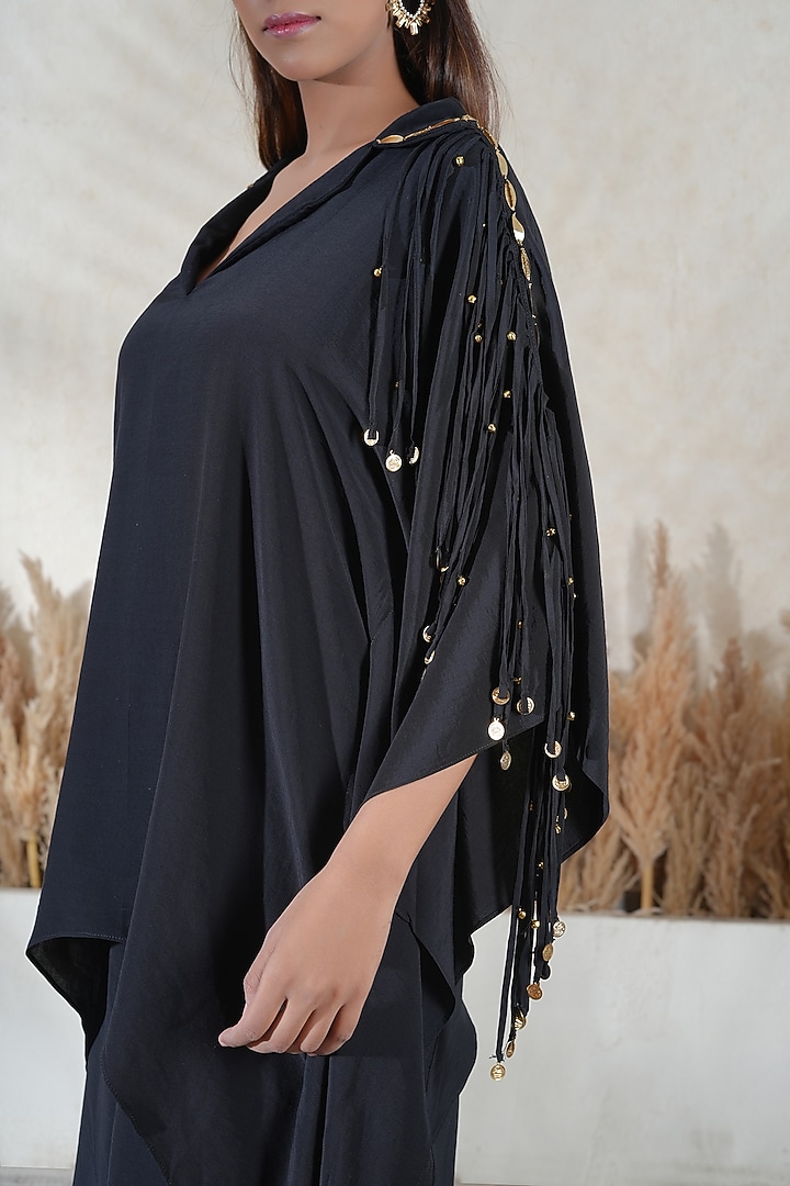 Black Royelle Cotton Embroidered Kaftan Set by Vedika Soni at Pernia's Pop Up Shop