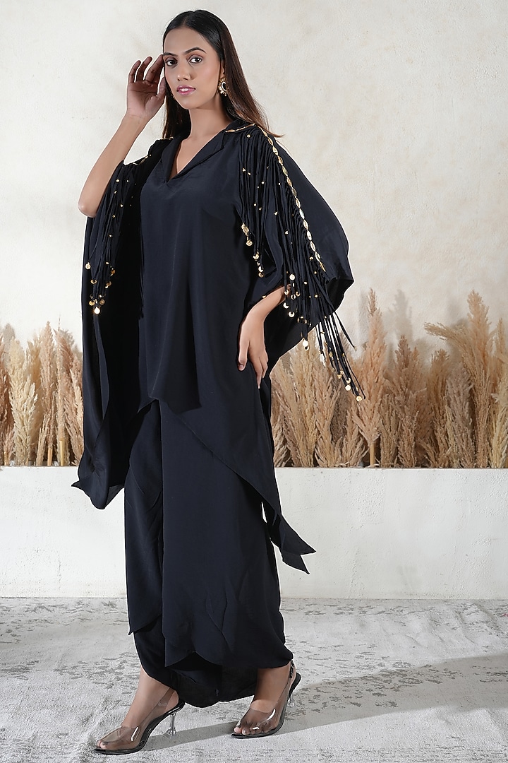 Black Royelle Cotton Embroidered Kaftan Set by Vedika Soni at Pernia's Pop Up Shop