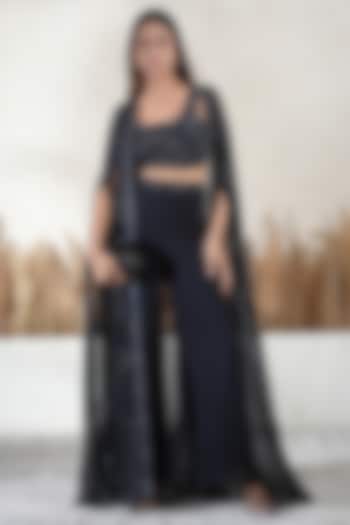 Black Georgette Embroidered Cape Set by Vedika Soni at Pernia's Pop Up Shop