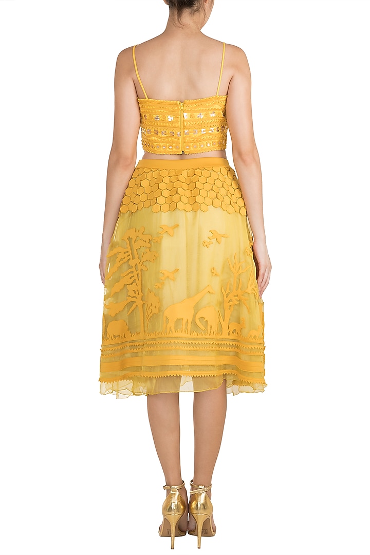 Mustard Tone-On-Tone Applique Skirt by Vidhi Wadhwani at Pernia's Pop Up Shop