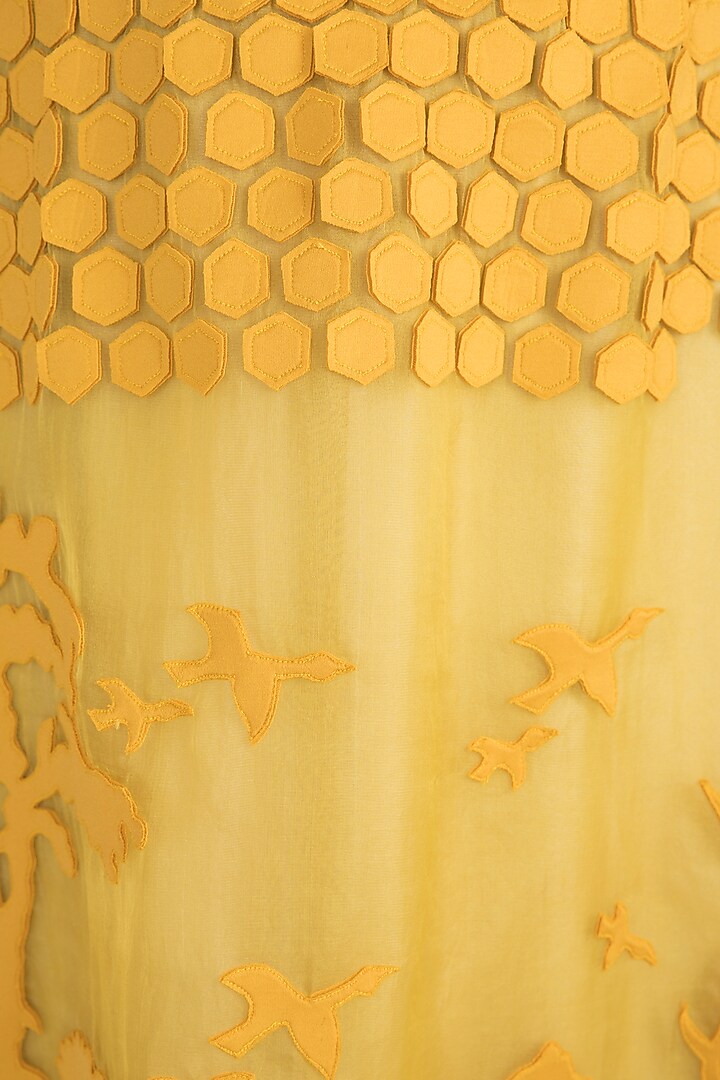 Mustard Tone-On-Tone Applique Skirt by Vidhi Wadhwani at Pernia's Pop Up Shop