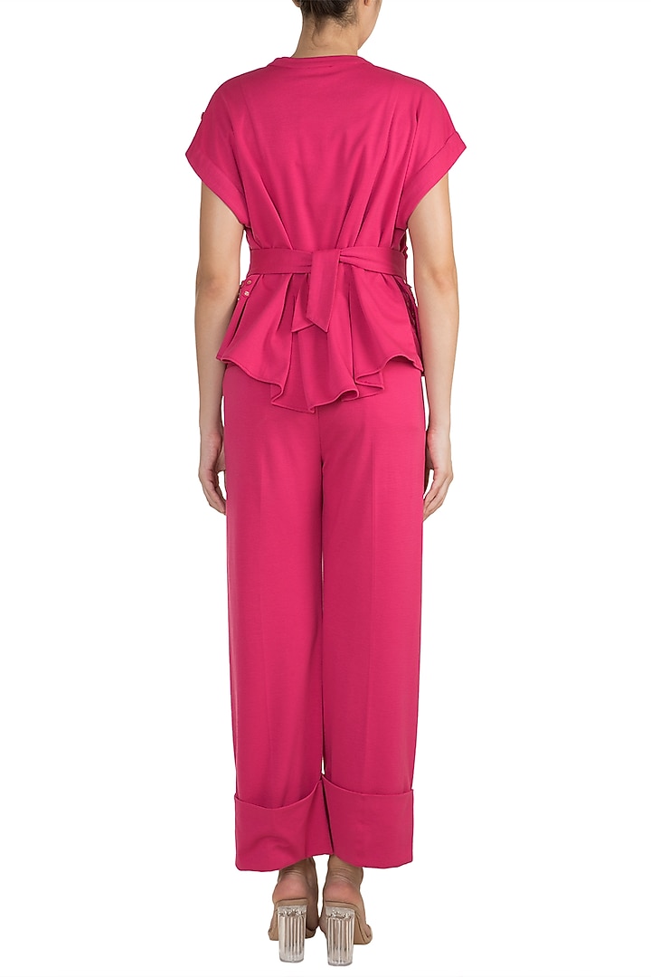 Fuchsia Embellished Top With Straight Pants by Vidhi Wadhwani at Pernia's Pop Up Shop