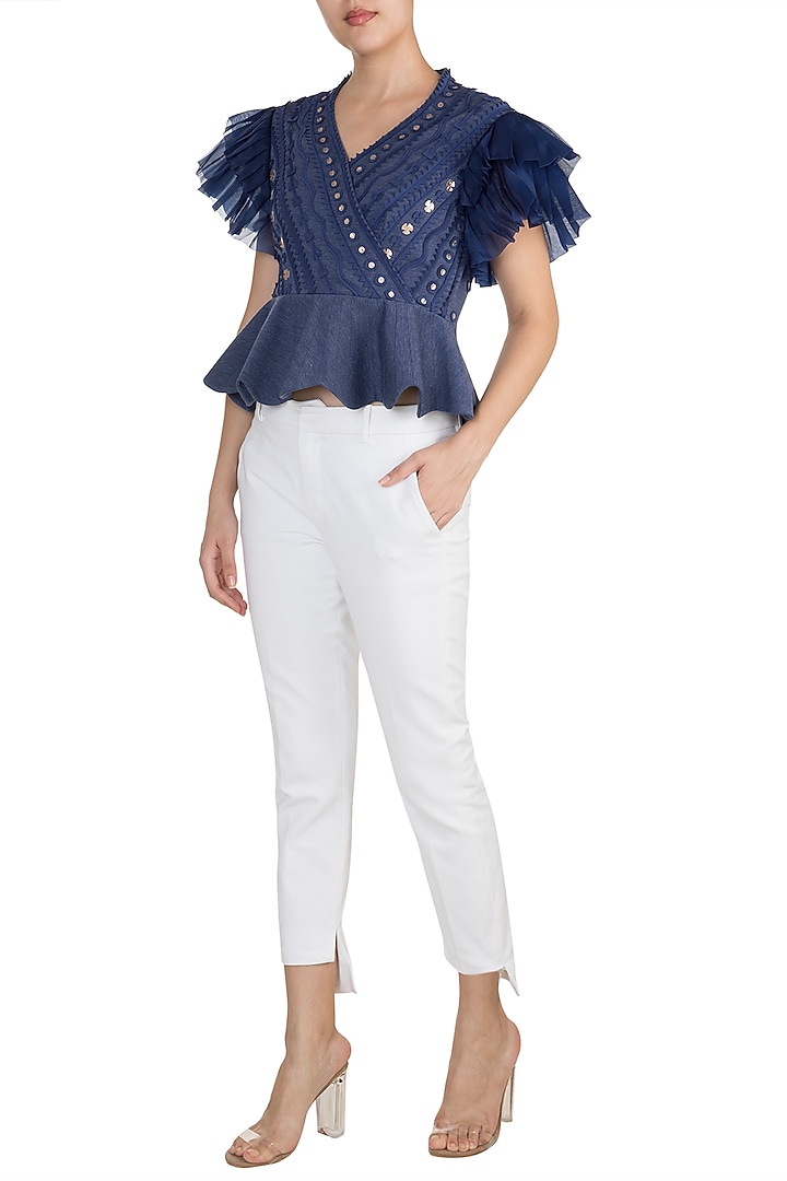 Cobalt Blue Applique Peplum Top by Vidhi Wadhwani at Pernia's Pop Up Shop