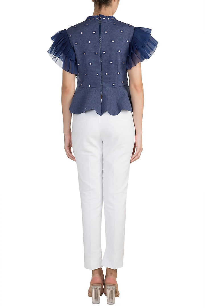 Cobalt Blue Applique Peplum Top by Vidhi Wadhwani at Pernia's Pop Up Shop