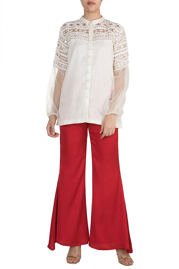 Red Flared Pants by Vidhi Wadhwani at Pernia's Pop Up Shop