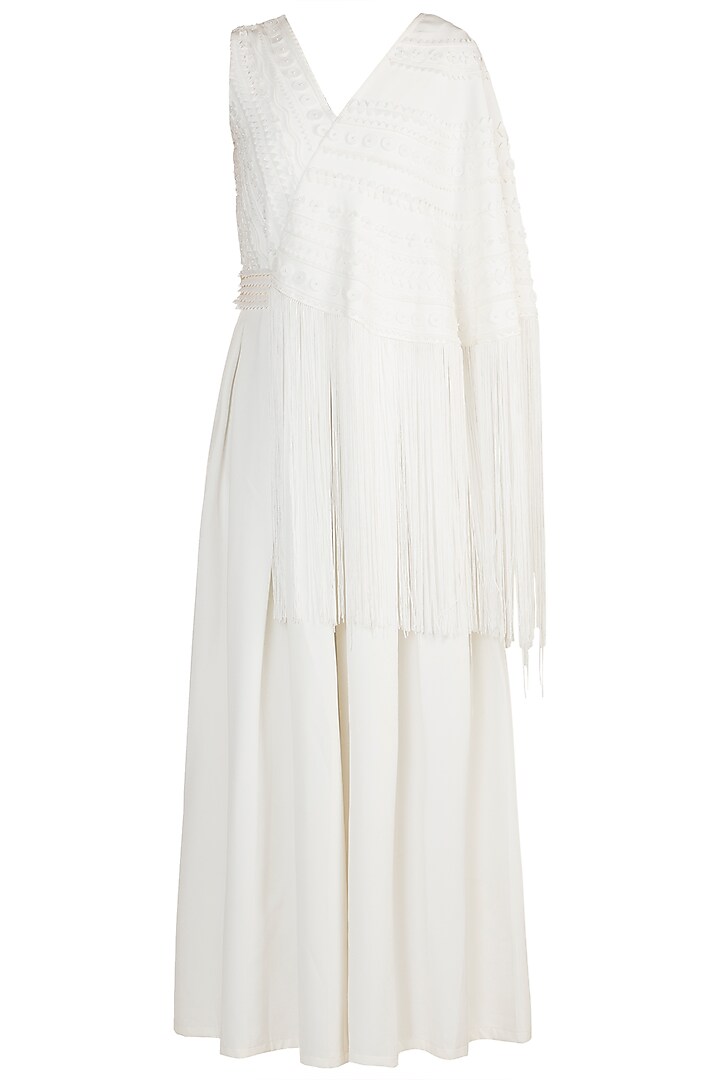 Off White Cape Sleeves Jumpsuit by Vidhi Wadhwani