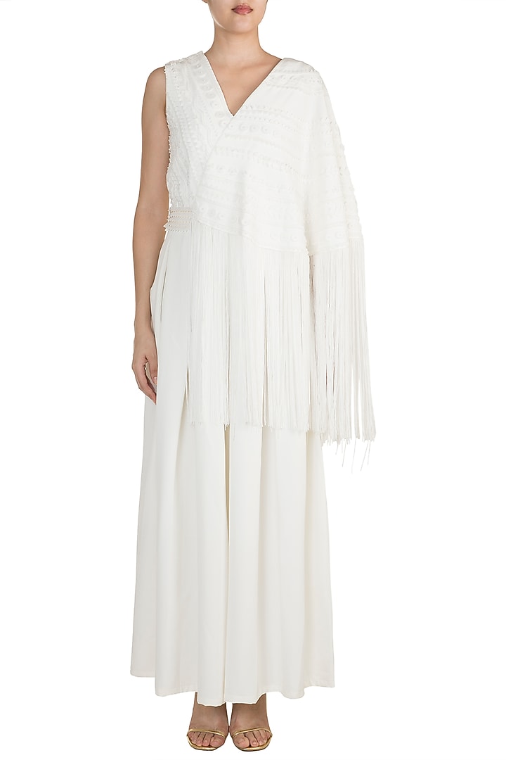 Off White Cape Sleeves Jumpsuit by Vidhi Wadhwani at Pernia's Pop Up Shop