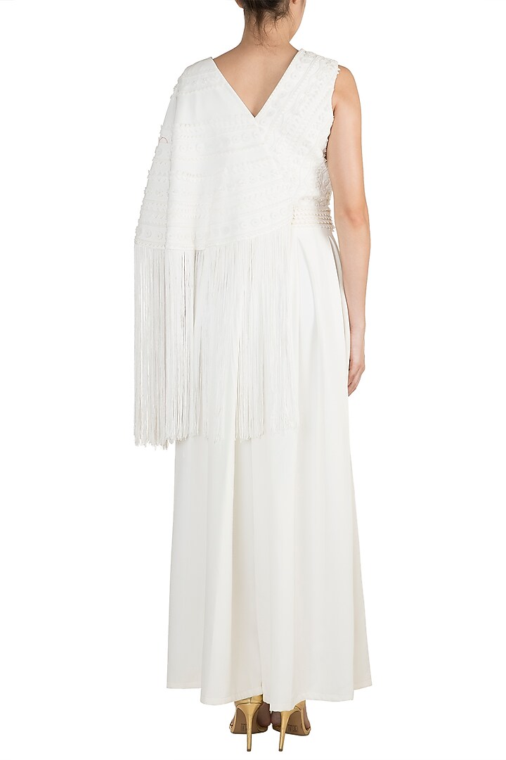 Off White Cape Sleeves Jumpsuit by Vidhi Wadhwani at Pernia's Pop Up Shop