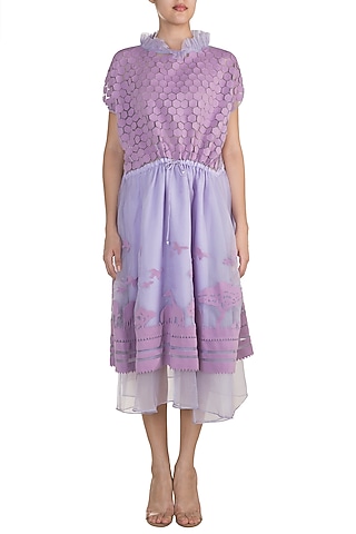 Mauve Applique Layered Dress by Vidhi Wadhwani
