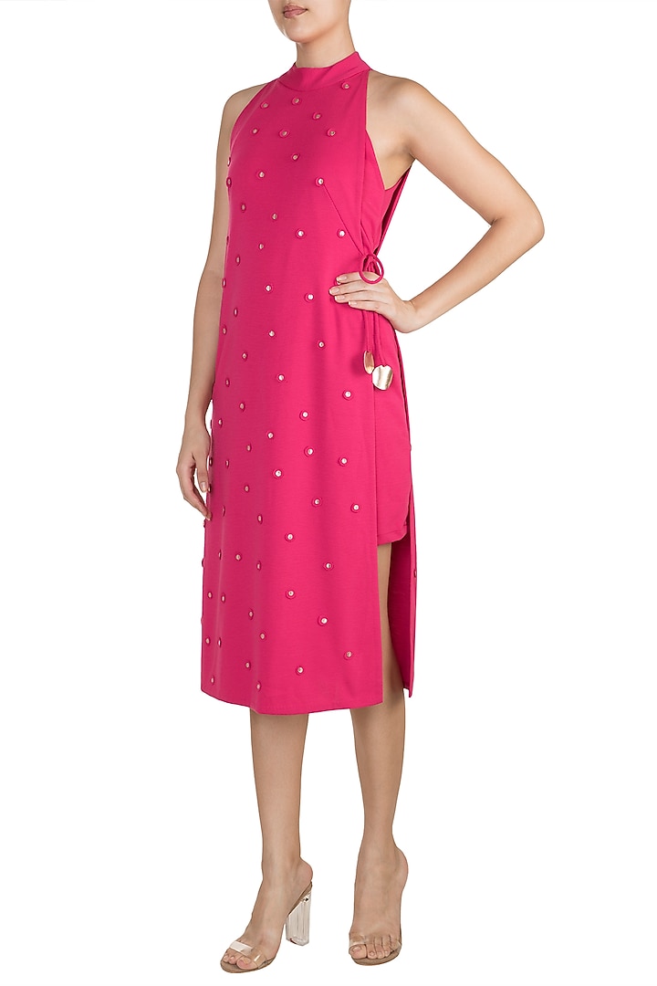 Fuchsia Polka Dot Applique Summer Dress by Vidhi Wadhwani at Pernia's Pop Up Shop
