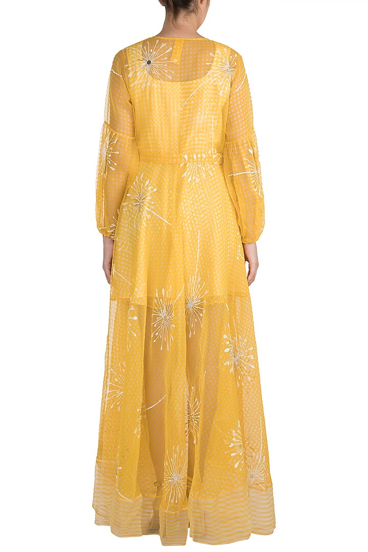 Yellow Block Printed Jacket With Flared Vacation Dress by Vidhi Wadhwani at Pernia's Pop Up Shop