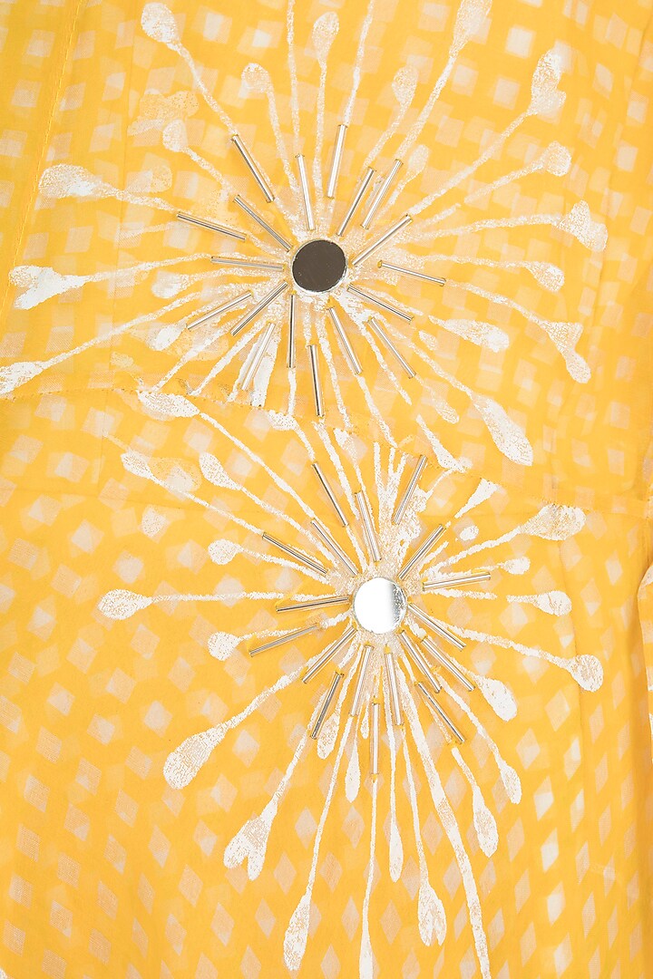 Yellow Block Printed Jacket With Flared Vacation Dress by Vidhi Wadhwani at Pernia's Pop Up Shop