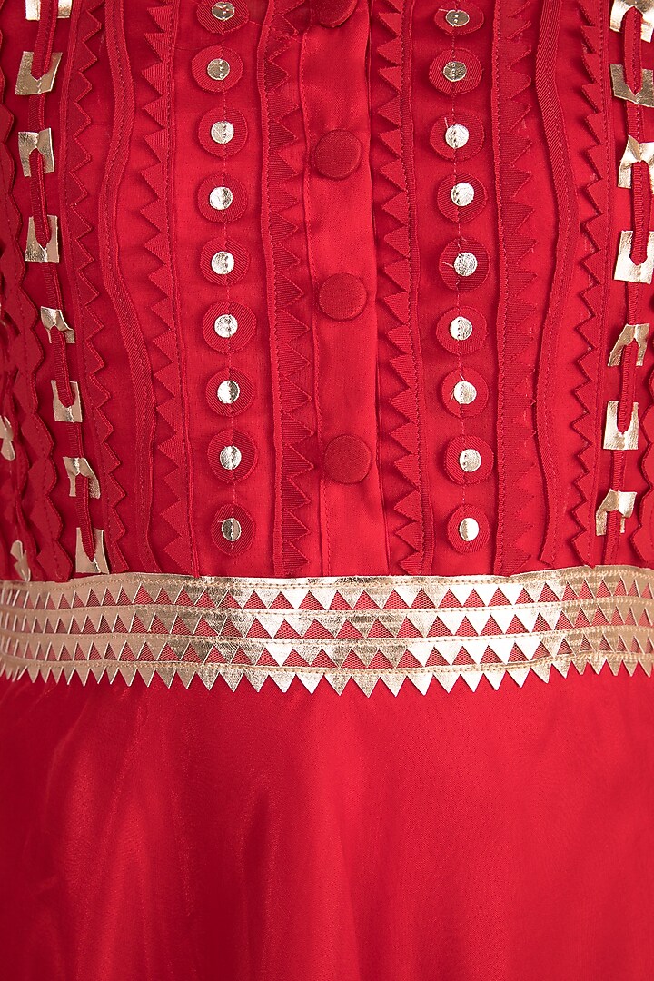 Red Metallic Gown With Belt by Vidhi Wadhwani at Pernia's Pop Up Shop