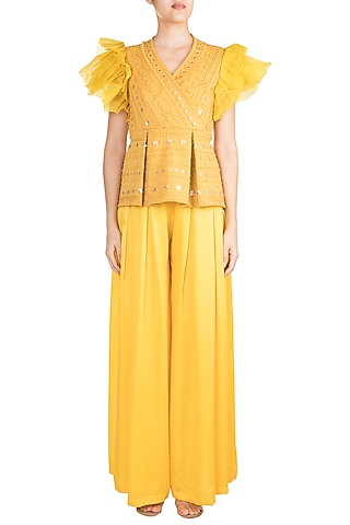 Mustard Peplum Top With Palazzo Pants by Vidhi Wadhwani