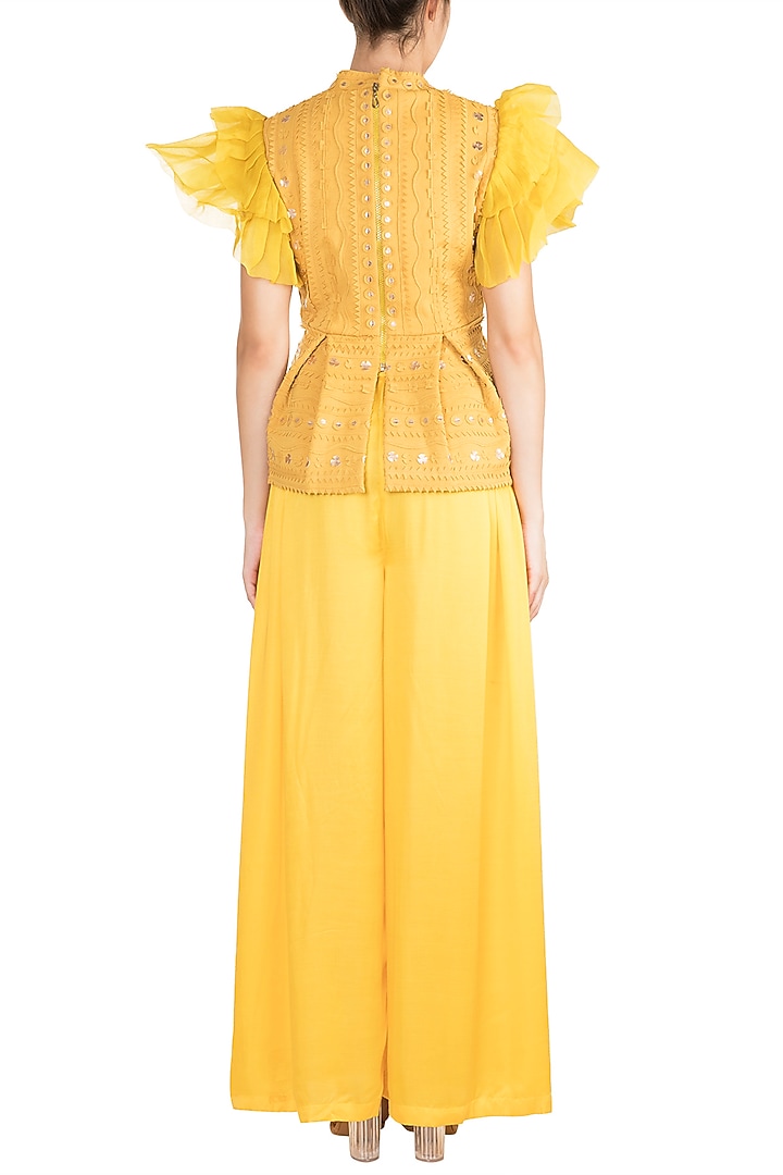 Mustard Peplum Top With Palazzo Pants by Vidhi Wadhwani at Pernia's Pop Up Shop