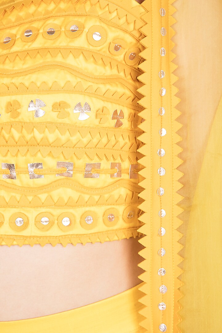 Yellow Asymmetric Cape With Crop Top & Pants by Vidhi Wadhwani at Pernia's Pop Up Shop