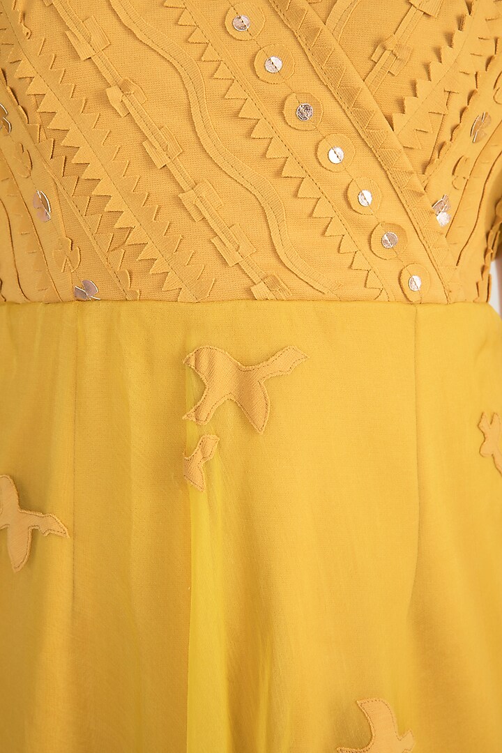 Yellow Applique Sheer Gown by Vidhi Wadhwani at Pernia's Pop Up Shop