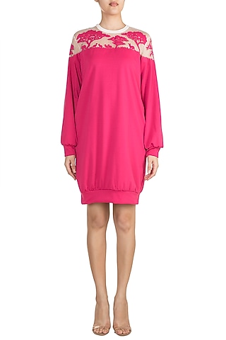 Fuchsia Ikigai Applique Dress by Vidhi Wadhwani