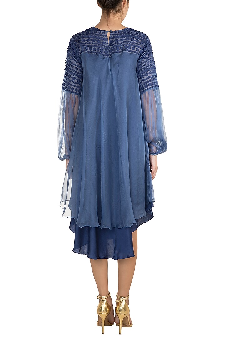 Cobalt Blue Layered Summer Dress With Balloon Sleeves by Vidhi Wadhwani at Pernia's Pop Up Shop