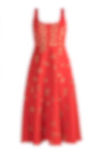 Red Panelled Neoprene Dress by Vidhi Wadhwani