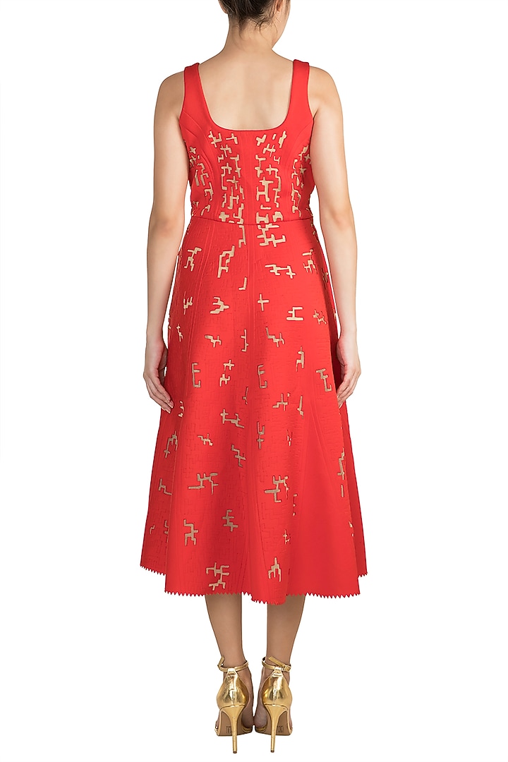 Red Panelled Neoprene Vacation Dress by Vidhi Wadhwani at Pernia's Pop Up Shop