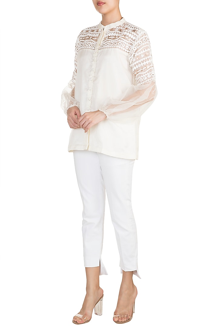 Off White Embellished Shirt by Vidhi Wadhwani at Pernia's Pop Up Shop