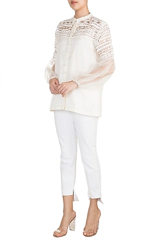 Off White Embellished Shirt by Vidhi Wadhwani