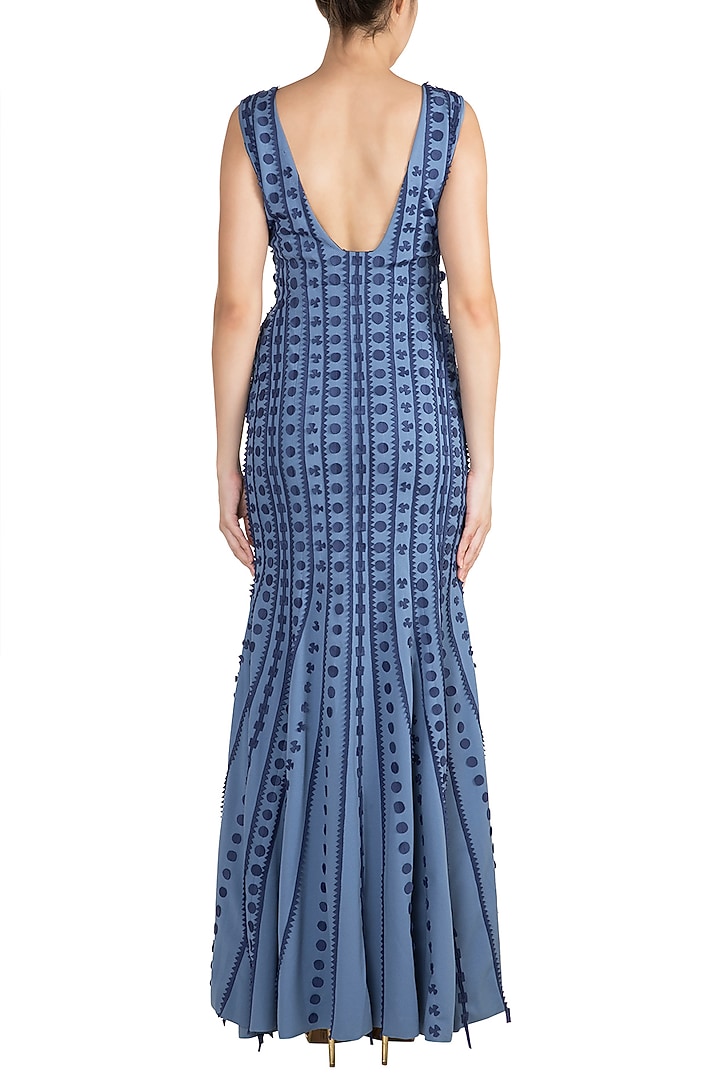 Cobalt Blue Applique Mermaid Gown by Vidhi Wadhwani at Pernia's Pop Up Shop