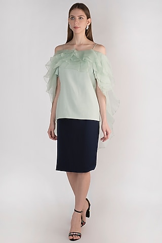 Pale Mint Off Shoulder Cape Top by Vito Dell’Erba