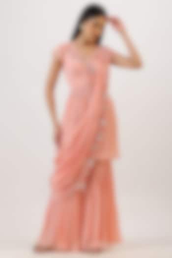 Baby Pink Pure Silk Floral Embroidered Gharara Set by Vidushi Gupta at Pernia's Pop Up Shop