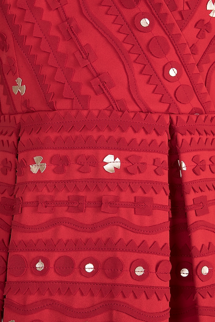 Red Geometric Applique Peplum Top by Vidhi Wadhwani at Pernia's Pop Up Shop