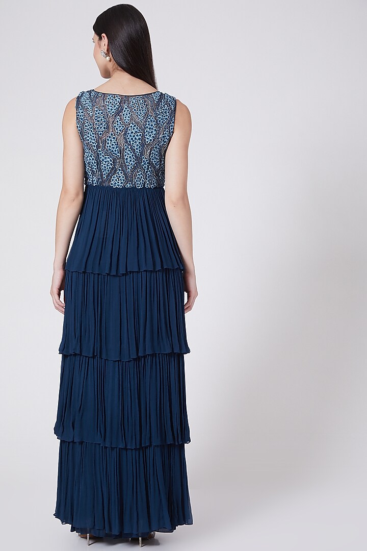 Cobalt Blue Embroidered Wedding Anarkali Set by Vedangi Agarwal at Pernia's Pop Up Shop