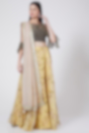 Mustard Embroidered Skirt Set by Vedangi Agarwal at Pernia's Pop Up Shop