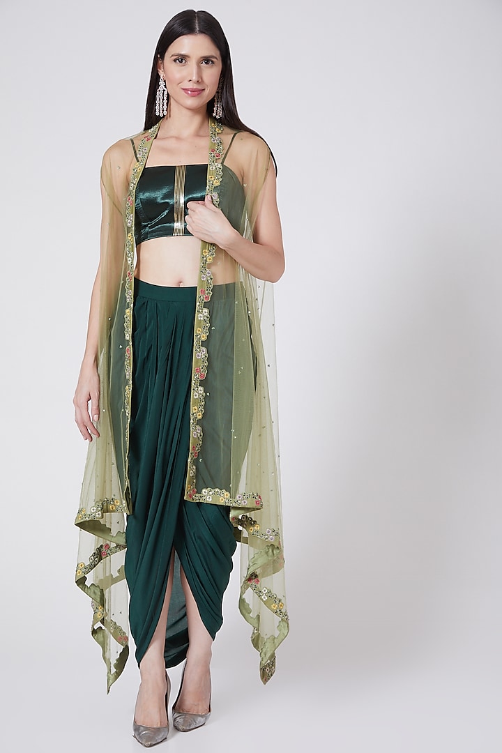 Bottle Green Embroidered Dhoti Skirt Set by Vedangi Agarwal at Pernia's Pop  Up Shop 2026