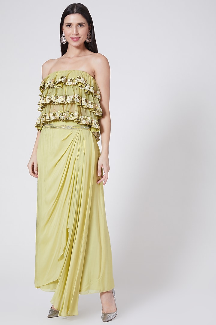 Lime Embroidered Dhoti Skirt Set by Vedangi Agarwal at Pernia's Pop Up Shop