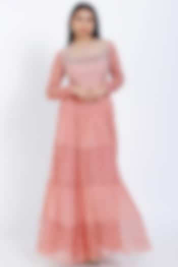 Pink Embroidered Gown by vedangi agarwal