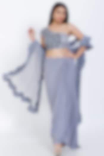 Flint Grey Lycra Draped Skirt Set by vedangi agarwal