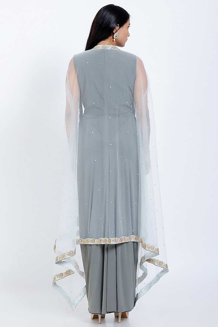 Grey Lycra Engagement Gown With Jacket by vedangi agarwal at Pernia's Pop Up Shop