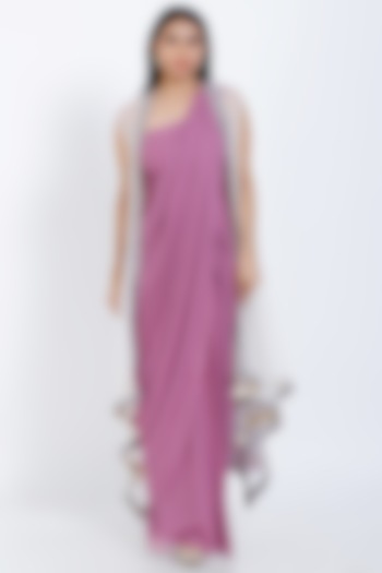 Lilac Georgette Draped Wedding Saree Set by vedangi agarwal at Pernia's Pop Up Shop