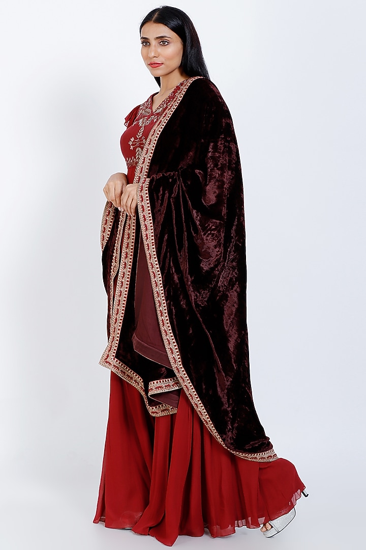Wine Embroidered Shawl by vedangi agarwal at Pernia's Pop Up Shop