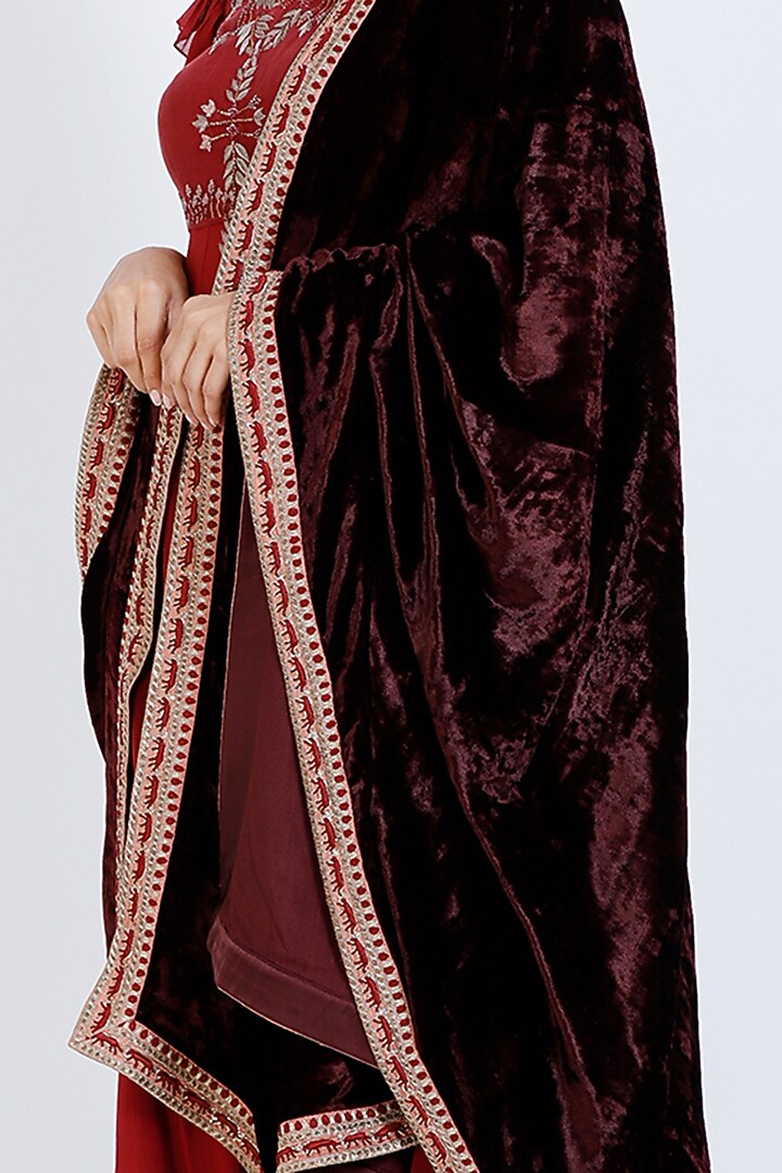 Wine Embroidered Shawl by vedangi agarwal at Pernia's Pop Up Shop