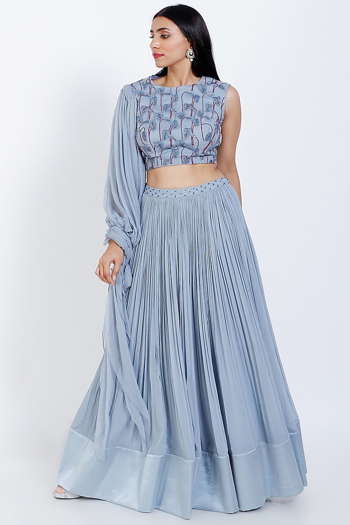 Light Grey Gathered Skirt Set by vedangi agarwal at Pernia's Pop Up Shop