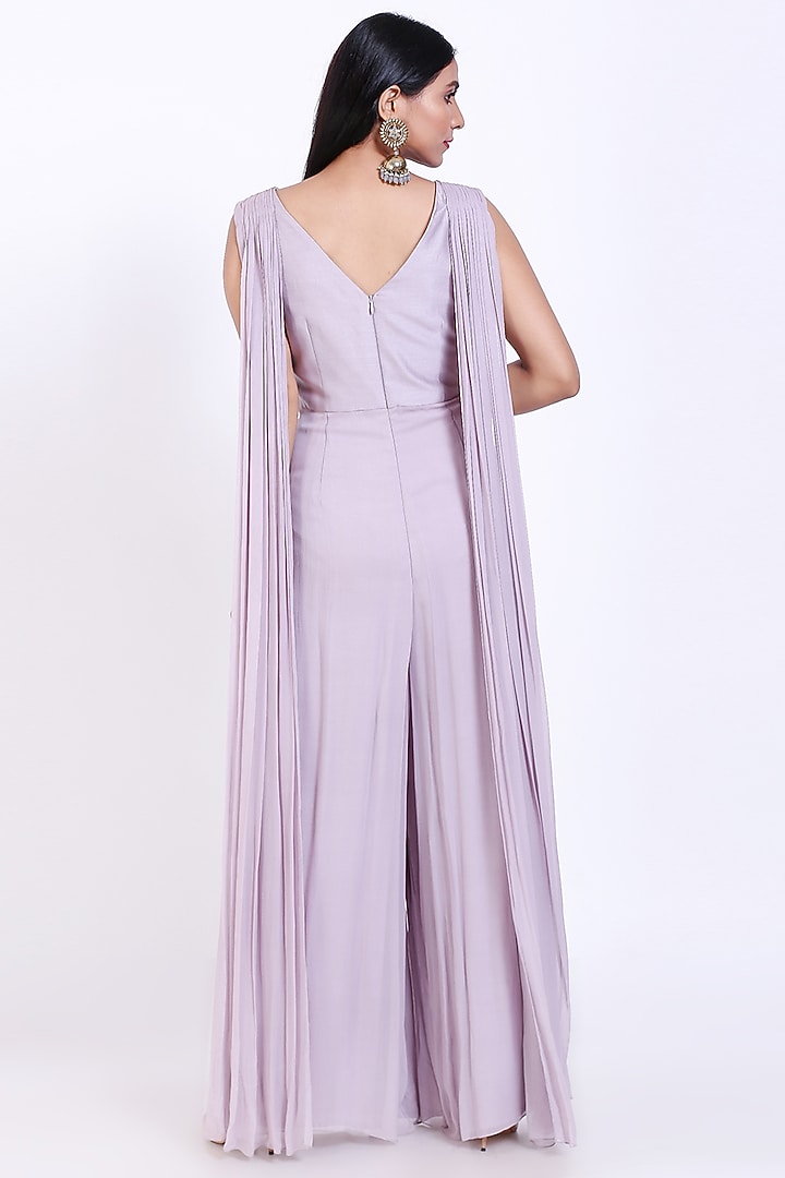 Lavender Embroidered Jumpsuit by vedangi agarwal at Pernia's Pop Up Shop