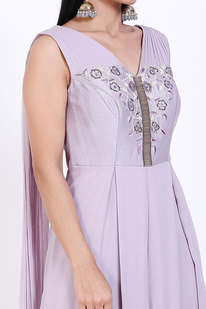 Lavender Embroidered Jumpsuit by vedangi agarwal at Pernia's Pop Up Shop