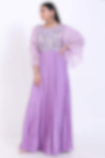 Orchid Purple Embroidered Gown by vedangi agarwal